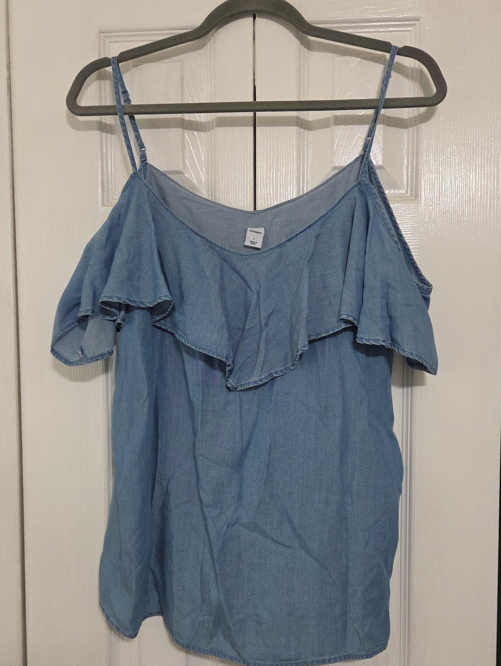 Old Navy Light Blue Chambray Ruffle Spaghetti-Strap Top